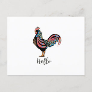 "Hello" Rooster Chicken Folk Postcard Travel World