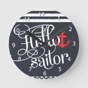 Hello Sailor! Retro Vintage Girly Nautical Round Clock