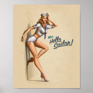 Hello Sailor Vintage Pin-Up Poster