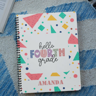 Hello school Grade colourful geometric custom name Notebook