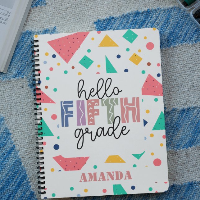 Hello school Grade colourful geometric custom name Notebook (Hello school Grade colorful geometric custom name Notebook)