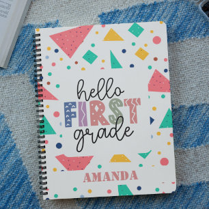 Hello school Grade colourful geometric custom name Notebook