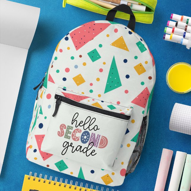 Hello school Grade colourful geometric Printed Backpack (Hello Kinder Garten colorful geometric Printed Backpack)