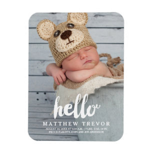 Hello Script Baby Birth Announcement Magnet