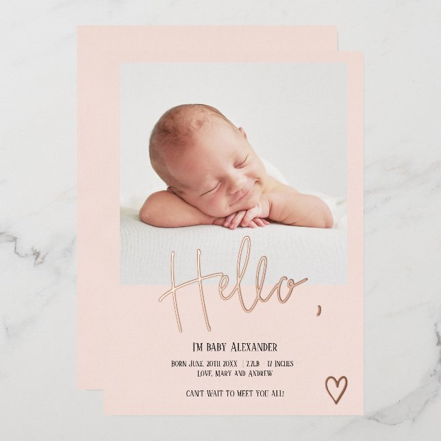 Hello script heart photo blush cute baby birth (Front/Back)