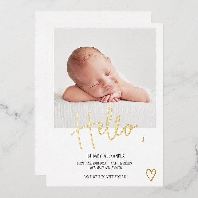 Hello script heart photo white cute baby birth (Front/Back)