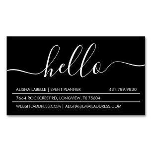 Hello Script   Modern & Stylish Minimal Black Magnetic Business Card