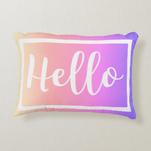 Hello Script Pastel Rainbow Gradient Decorative Cushion