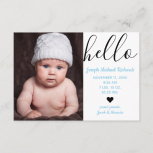 Hello Script Photo - 3x5  Birth Announcement
