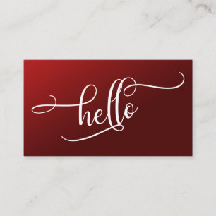 Hello Script Typography Over Deep Red Ombre Business Card