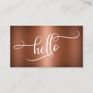 Hello Script Typography Over Smooth Faux Copper Business Card