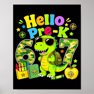 Hello Second Grade 67 T-Rex Pink Leopard First Day Poster