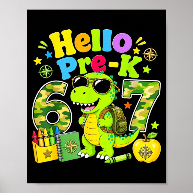 Hello Second Grade 67 T-Rex Pink Leopard First Day Poster (Front)