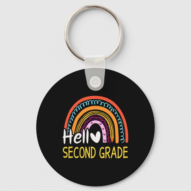 Hello Second Grade Back to School Rainbow 2nd Grad Key Ring (Front)
