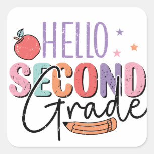 Hello Second Grade Back to School Square Sticker
