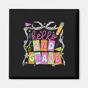 Hello Second Grade Back To School Teacher Girl Bow Magnet