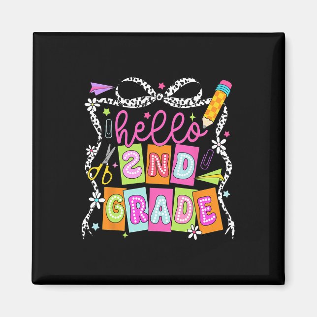 Hello Second Grade Back To School Teacher Girl Bow Magnet (Front)