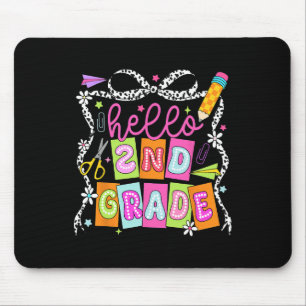 Hello Second Grade Back To School Teacher Girl Bow Mouse Pad