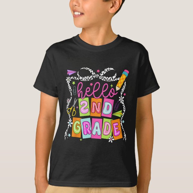 Hello Second Grade Back To School Teacher Girl Bow T-Shirt (Front)