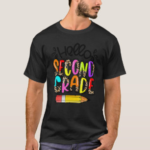 Hello Second Grade Boho Leopard Back To School Tea T-Shirt