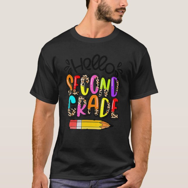 Hello Second Grade Boho Leopard Back To School Tea T-Shirt (Front)