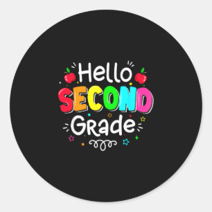 Hello second grade boy girl teacher back to school classic round sticker