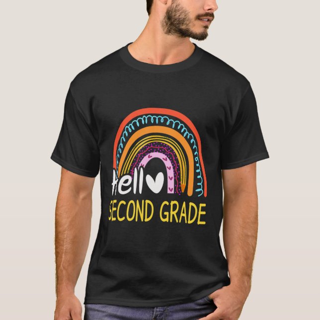 Hello Second Grade Byck To School Rainbow 2nd Grad T-Shirt (Front)