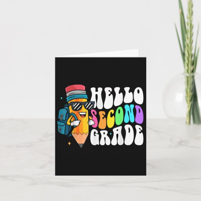 Hello Second Grade Fun Pencil Back To School Team  Card (Front)