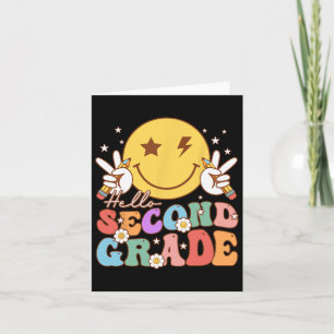 Hello Second Grade Hippie Smile Face Vintage Back  Card