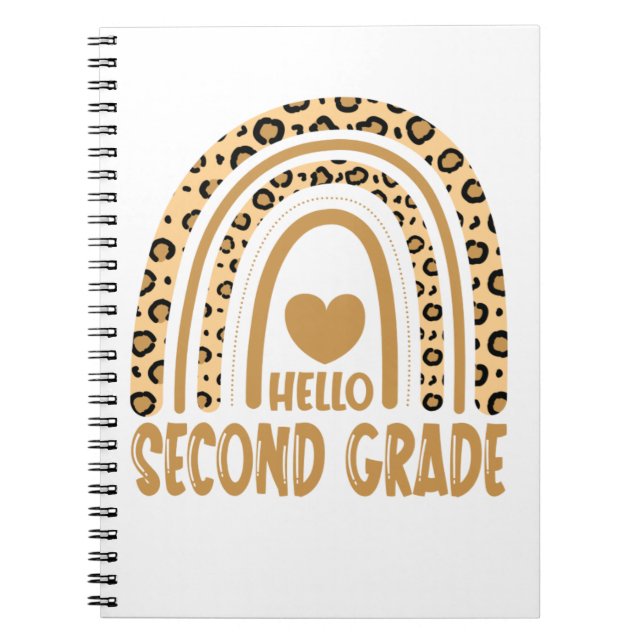 Hello Second Grade-Leopard Rainbow-Back to School Notebook (Front)