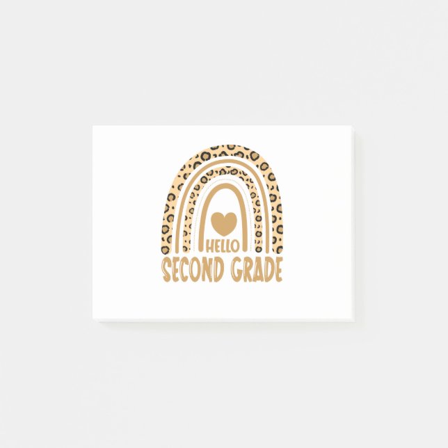 Hello Second Grade-Leopard Rainbow-Back to School Post-it Notes (Front)