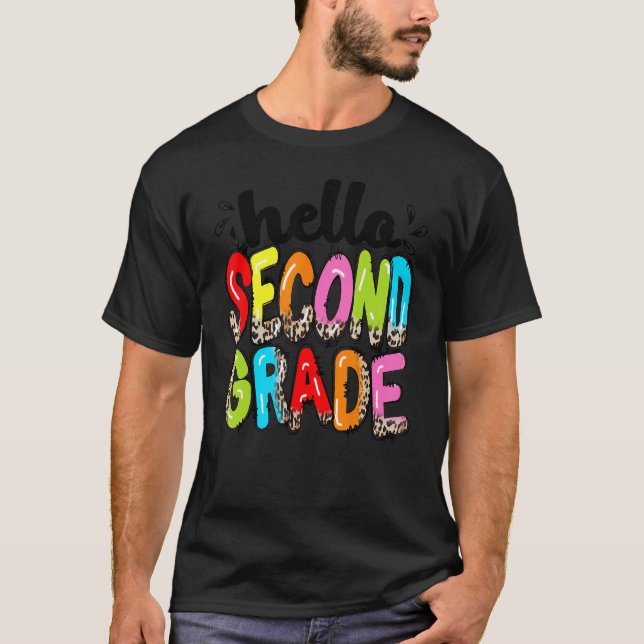 Hello Second Grade Leopard Team 2nd Second Grade T T-Shirt (Front)
