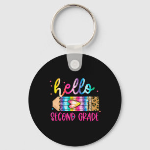Hello Second Grade Leopard Tie Dye Pencil  Cute Te Key Ring