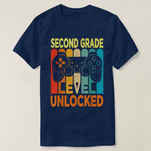 Hello Second Grade Level Unlocked Video Game Back  T-Shirt (Design Front)