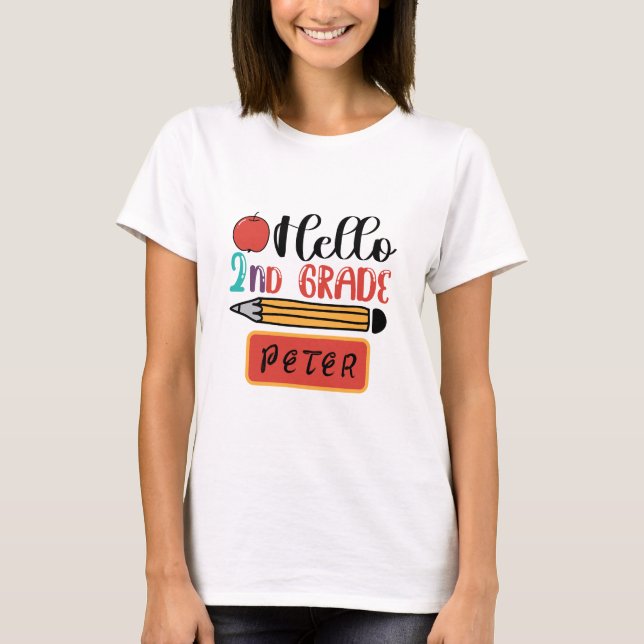 Hello Second Grade Personalised Back to School Fun T-Shirt (Front)