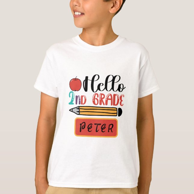 Hello Second Grade Personalised Back to School Fun T-Shirt (Front)