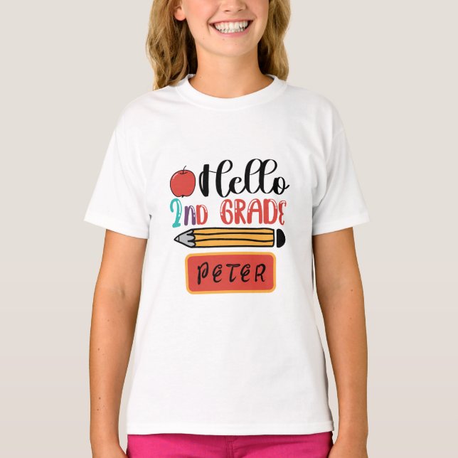Hello Second Grade Personalised Back to School Fun T-Shirt (Front)