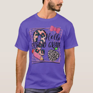 Hello Second Grade Pink Leopard 2nd Grade Back To T-Shirt