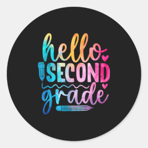 Hello Second Grade Rainbow Pencil 2nd Grade Girls Classic Round Sticker