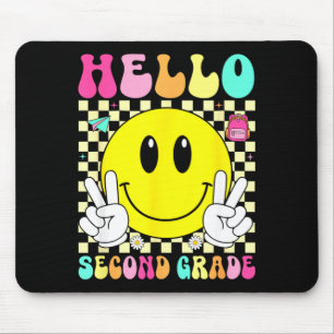 Hello second grade retro smile face back to school mouse pad