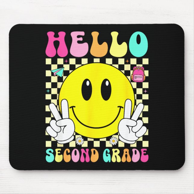 Hello second grade retro smile face back to school mouse pad (Front)