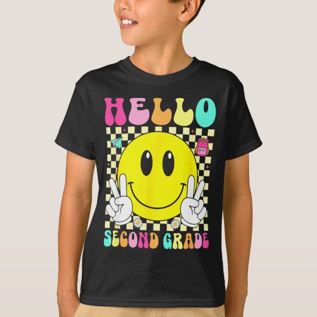 Hello second grade retro smile face back to school T-Shirt (Front)