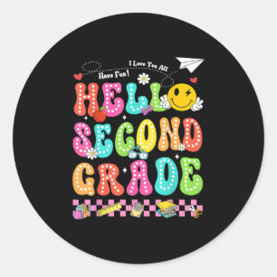 Hello Second Grade Smile Face Back To School Teach Classic Round Sticker