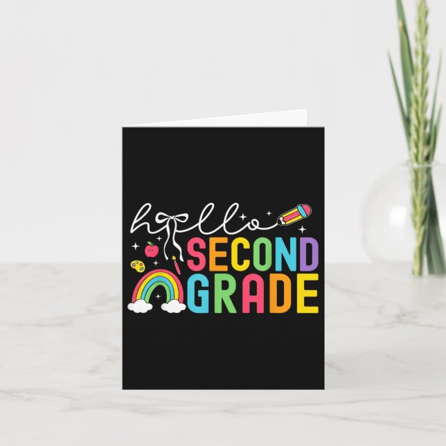 Hello Second Grade Teacher Coquette Bow Back To Sc Card (Front)