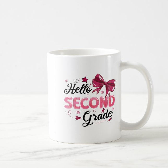 Hello Second Grade Teacher Coquette Bow Back To Sc Coffee Mug (Right)