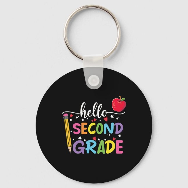 Hello second Grade Team 2nd Grade Back to School T Key Ring (Front)