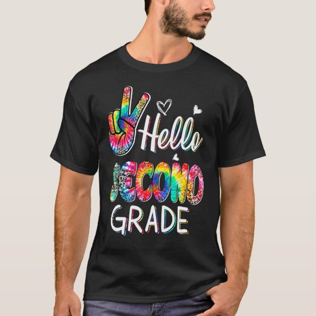 Hello Second Grade Tie Dye Leopard Graphic Back To T-Shirt (Front)