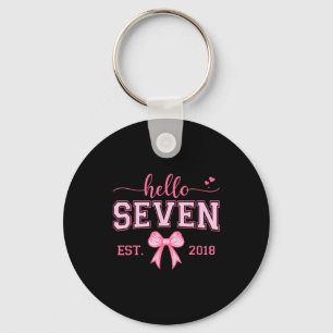 Hello Seven Est 2018 Coquette Bow 7th Birthday Gir Key Ring