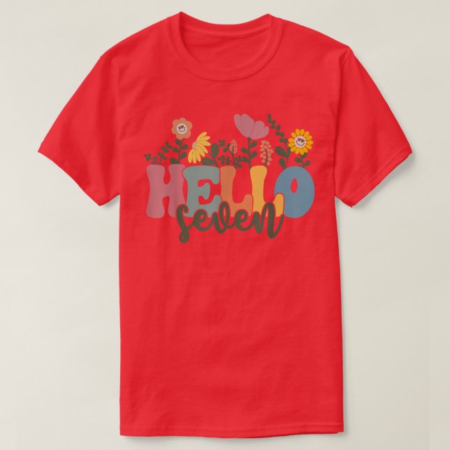 Hello Seven Flower I Am 7 Year Old Happy Birthday  T-Shirt (Design Front)