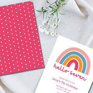 Hello Seven Rainbow Girl's 7th Birthday  Invitation